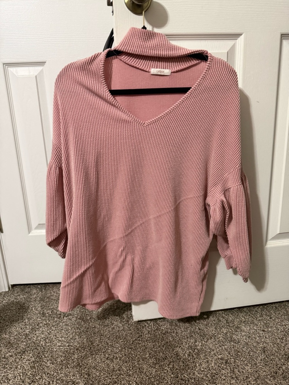 Cherish Dusty Rose Ribbed V-Neck Pullover